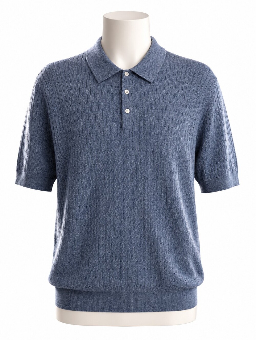 NWT M Magaschoni Men Short Sleeve Polo Sweater Size M Blue Textured Knit Preppy